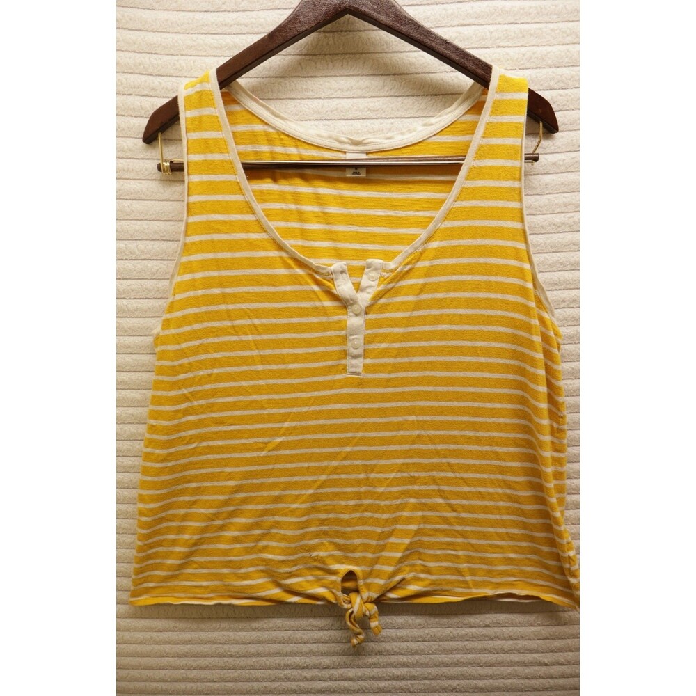 Old Navy Cropped Striped Tie Front Short Sleeve T-Shirt Yellow & White Size XL